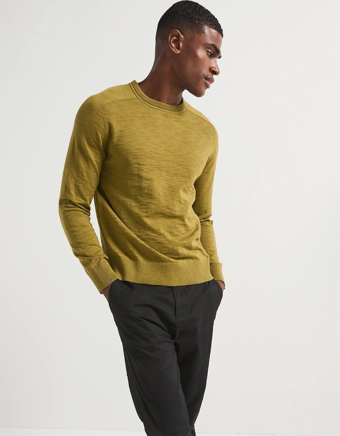 Slub Texture Crew Neck Knitted Jumper - Green, 2 of 1