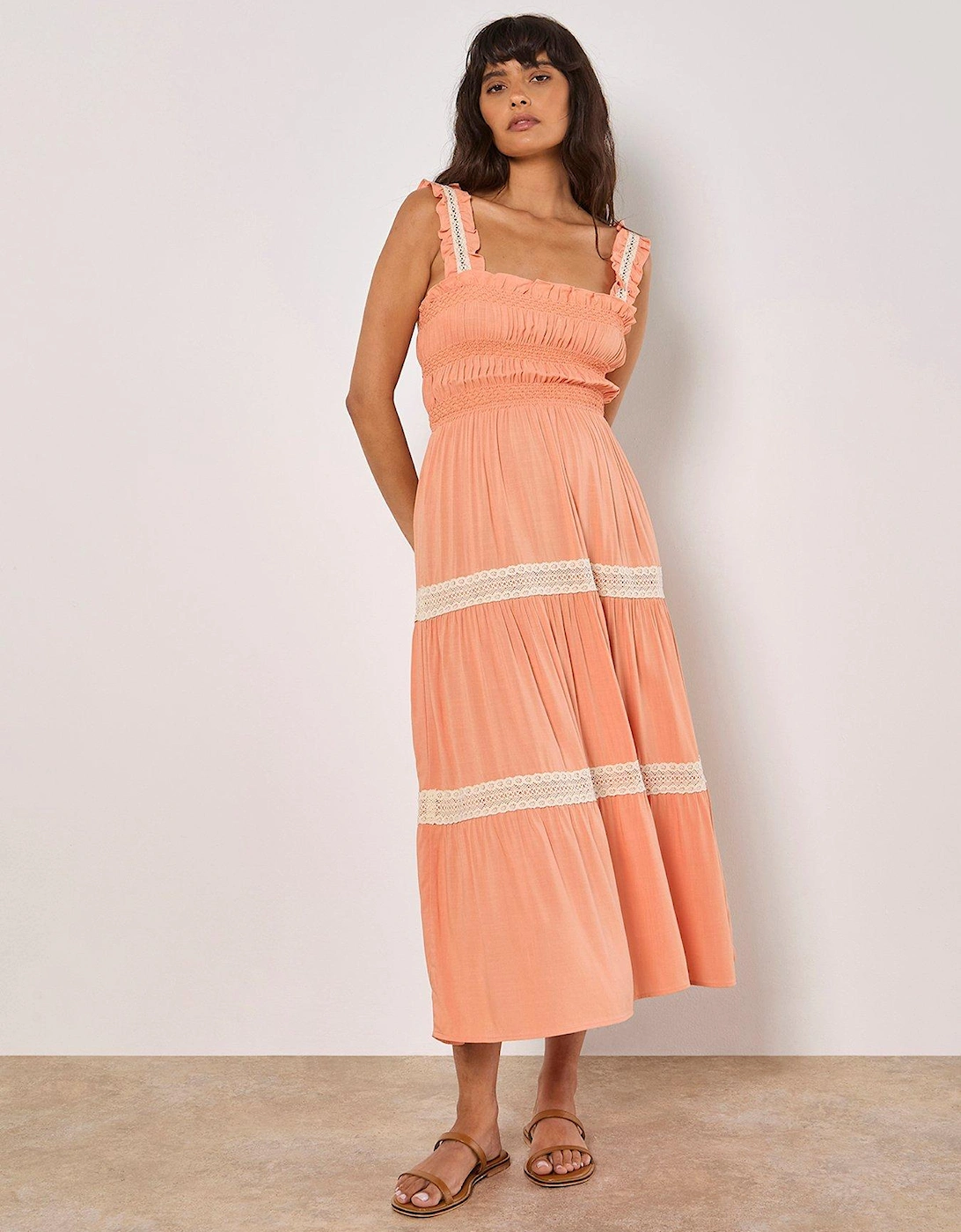 Crochet Lace Tiered Midi Dress - Orange, 2 of 1