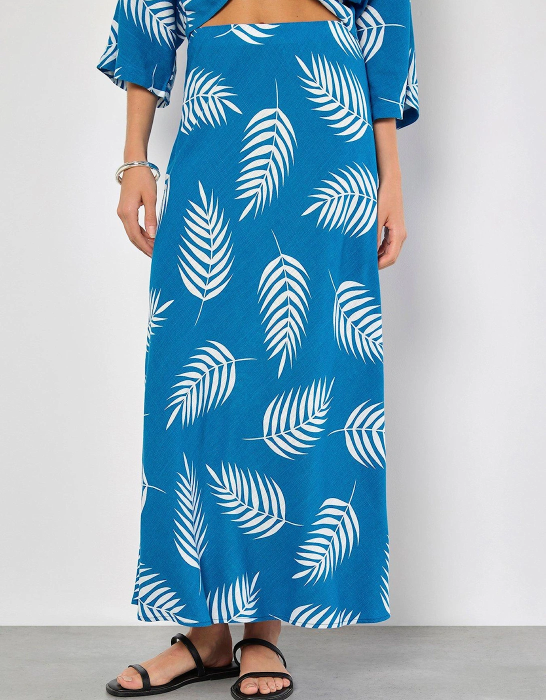 Tropical Leaf Bias Maxi Skirt - Blue, 2 of 1