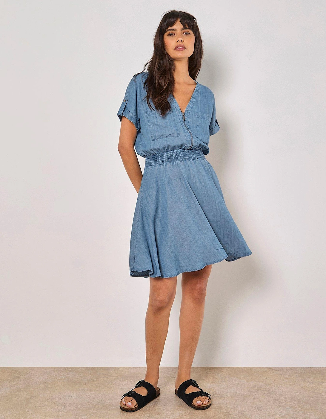Denim Smocked Mini Dress - Blue, 2 of 1