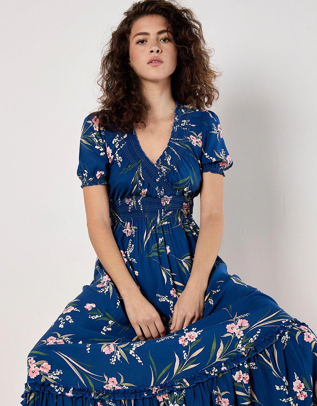 Watercolour Floral Smocked Maxi Dress - Blue, 2 of 1
