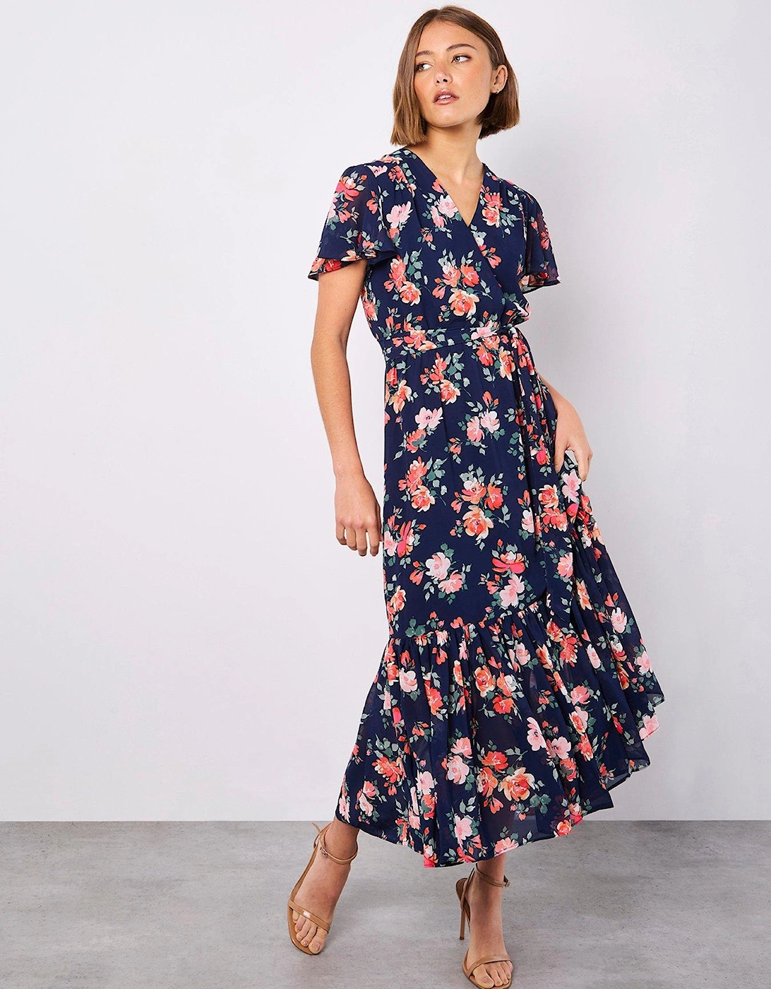 Painterly Roses Wrap Maxi Dress - Navy, 2 of 1