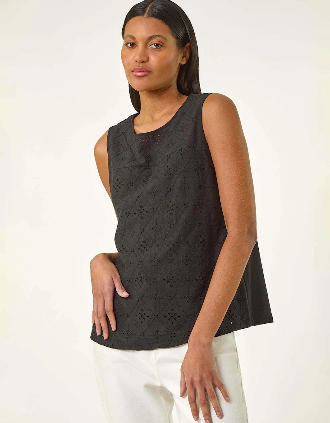 Broderie Vest Top - Black, 2 of 1