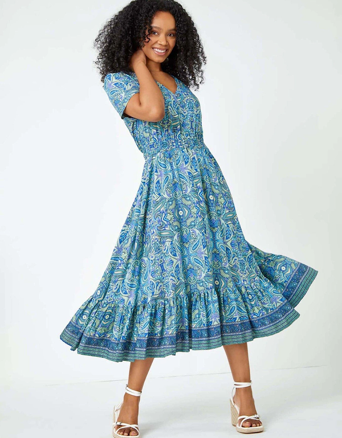 Petite Paisley Print Frill Hem Midi Dress, 2 of 1