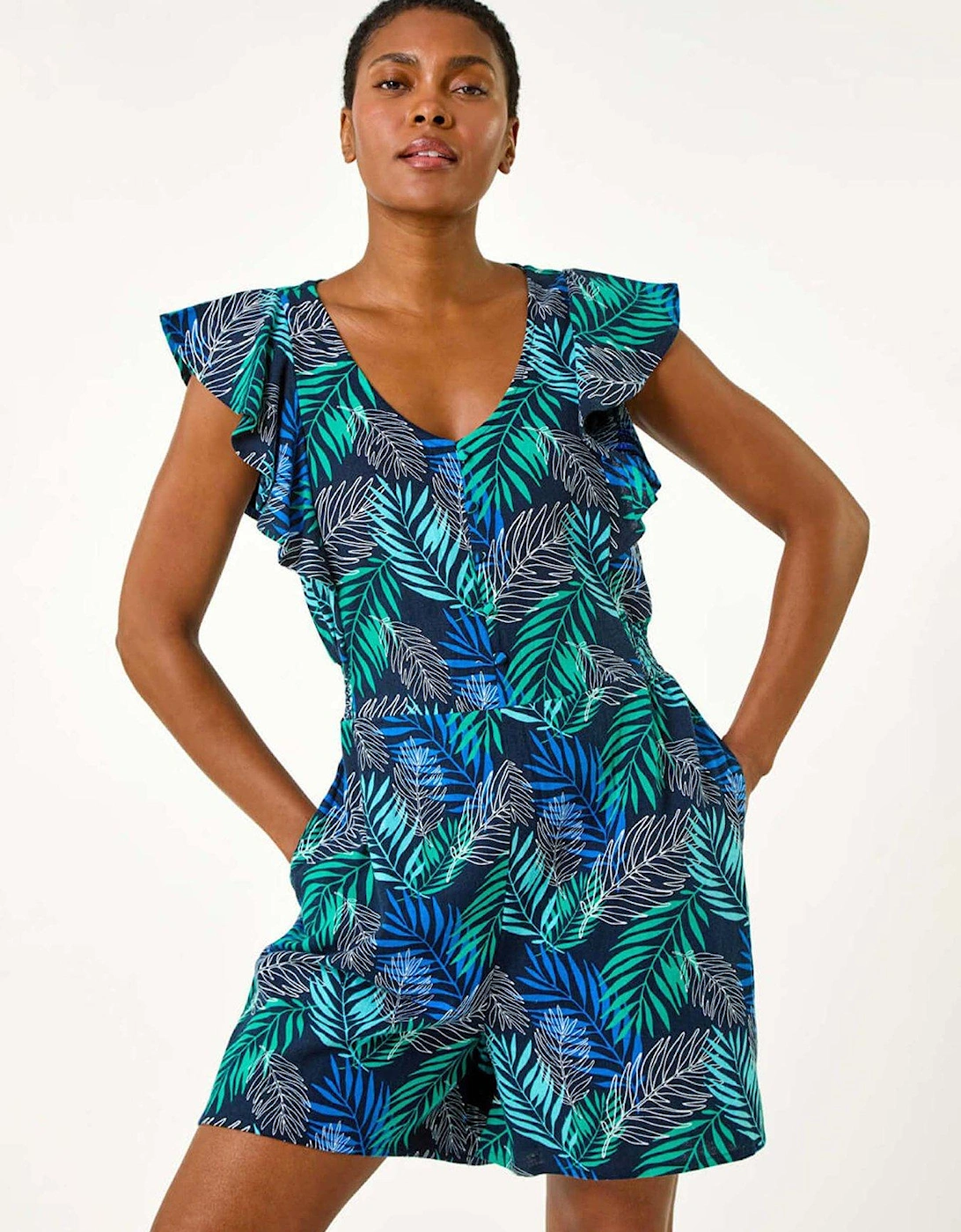 Tropical Leaf Print Playsuit, 2 of 1