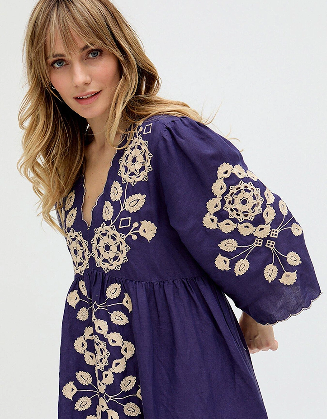 Arianna V - Neck Embroidered Maxi Dress - Blue, 2 of 1