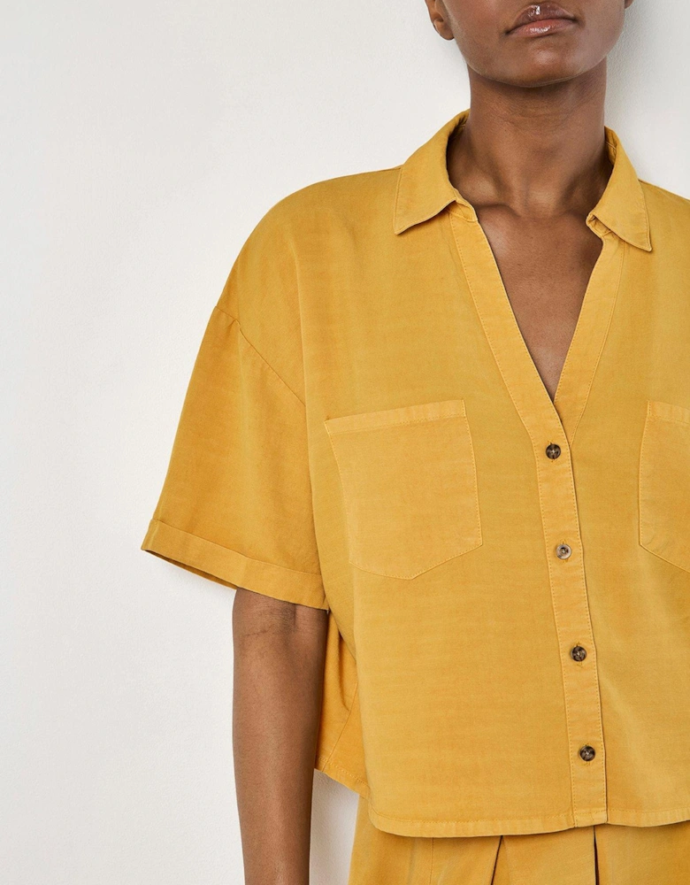 Open Collar Cropped Shirt - Yellow