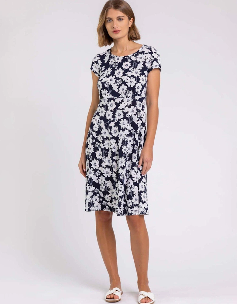 Floral Print Stretch Jersey Tea Dress