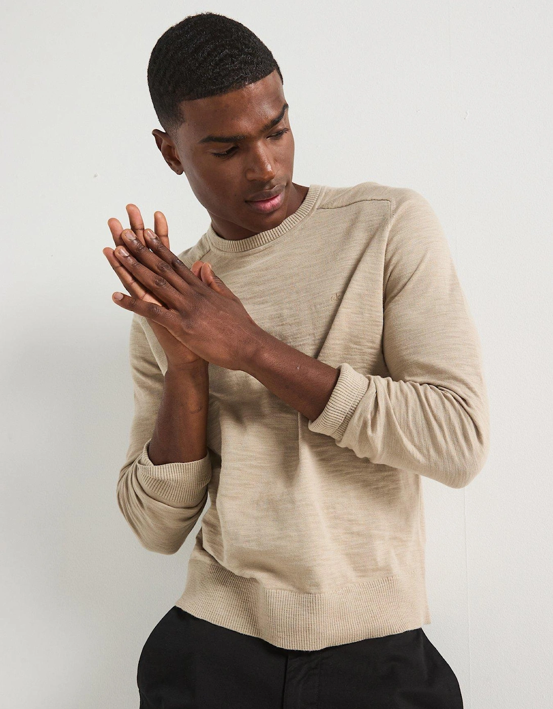 Slub Texture Crew Neck Knitted Jumper - Cream, 2 of 1
