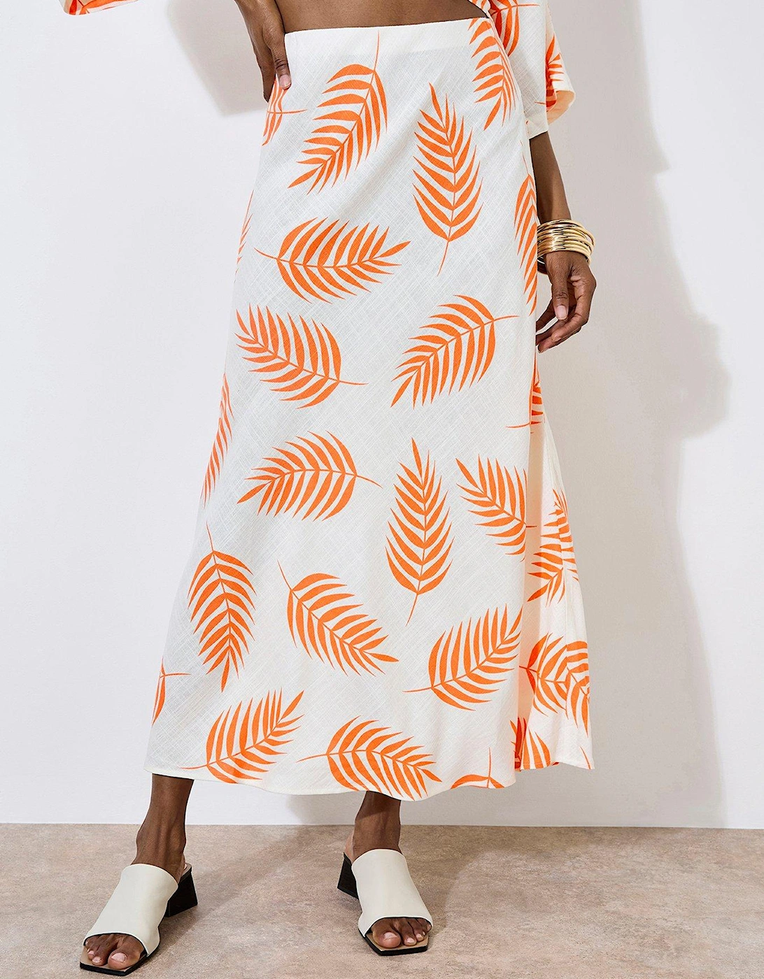 Tropical Leaf Bias Maxi Skirt - Cream, 2 of 1
