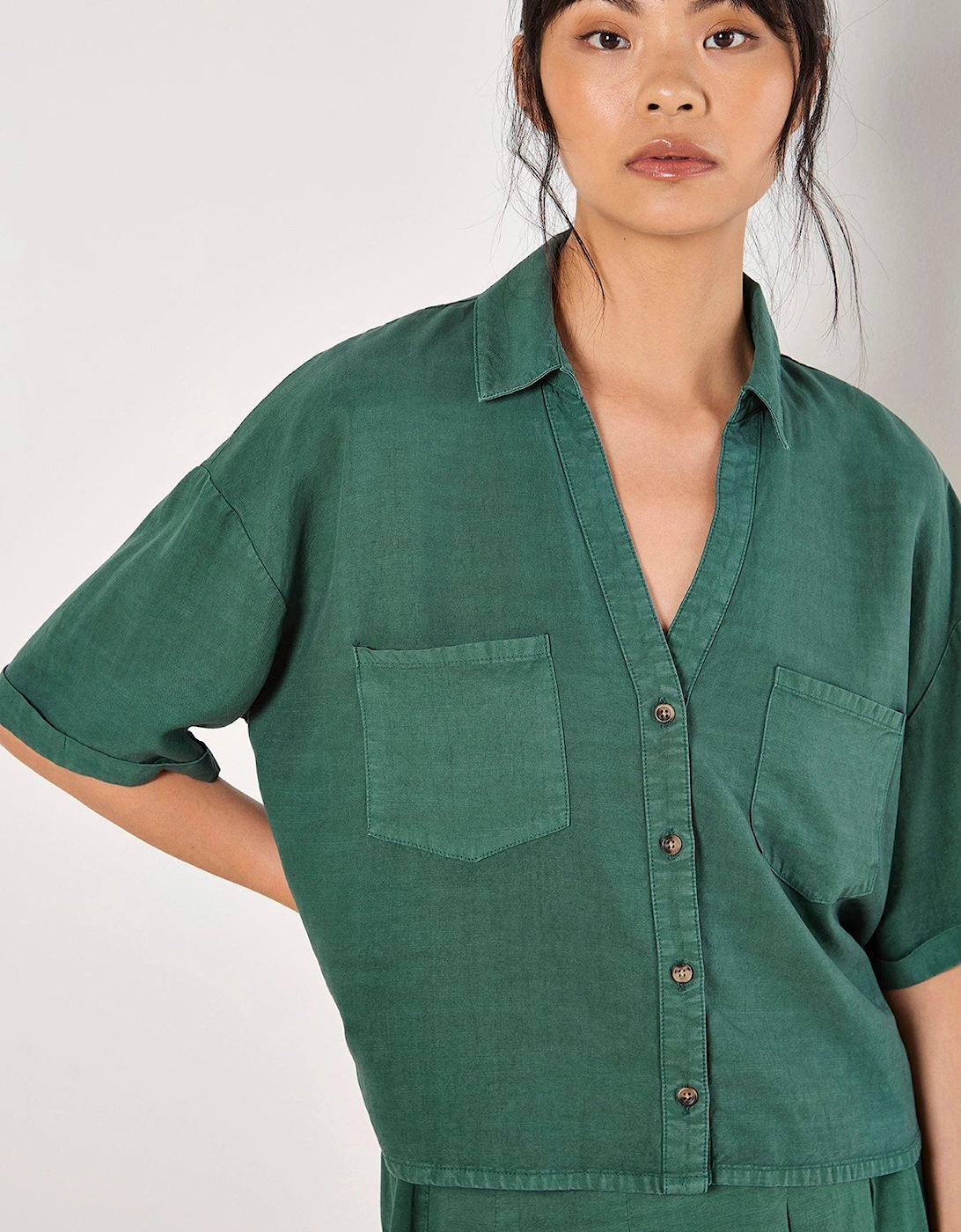 Open Collar Cropped Shirt - Green, 2 of 1