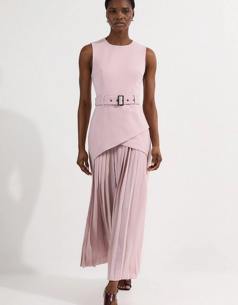 Ponte And Georgette Jersey Pleated Maxi Dress