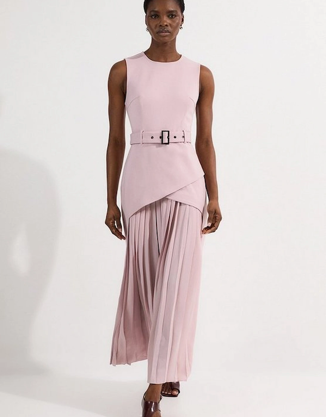 Ponte And Georgette Jersey Pleated Maxi Dress, 5 of 4