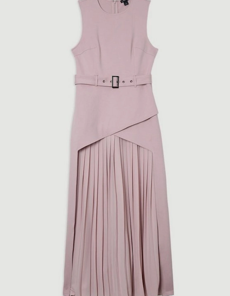 Ponte And Georgette Jersey Pleated Maxi Dress