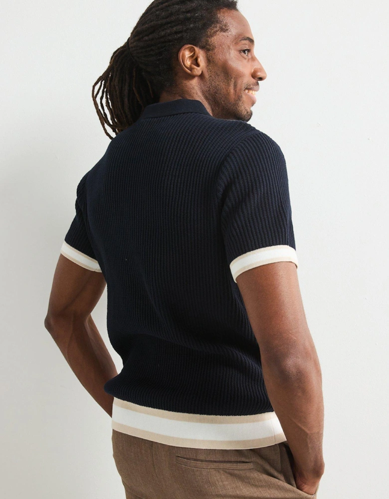 Knitted Tipped Polo Shirt - Navy