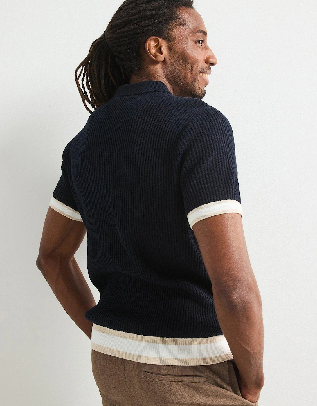 Knitted Tipped Polo Shirt - Navy