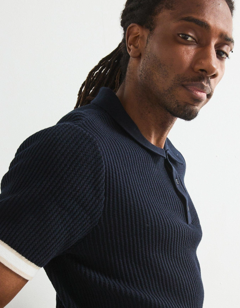 Knitted Tipped Polo Shirt - Navy