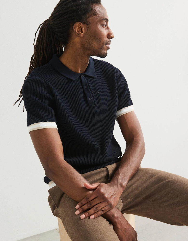 Knitted Tipped Polo Shirt - Navy