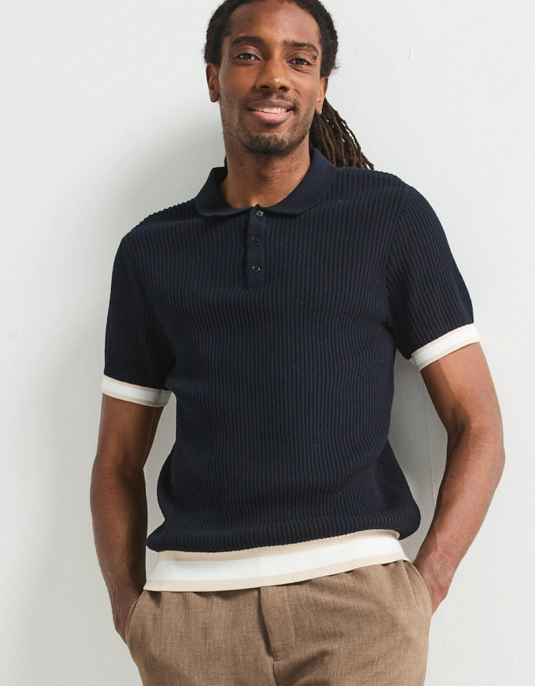Knitted Tipped Polo Shirt - Navy
