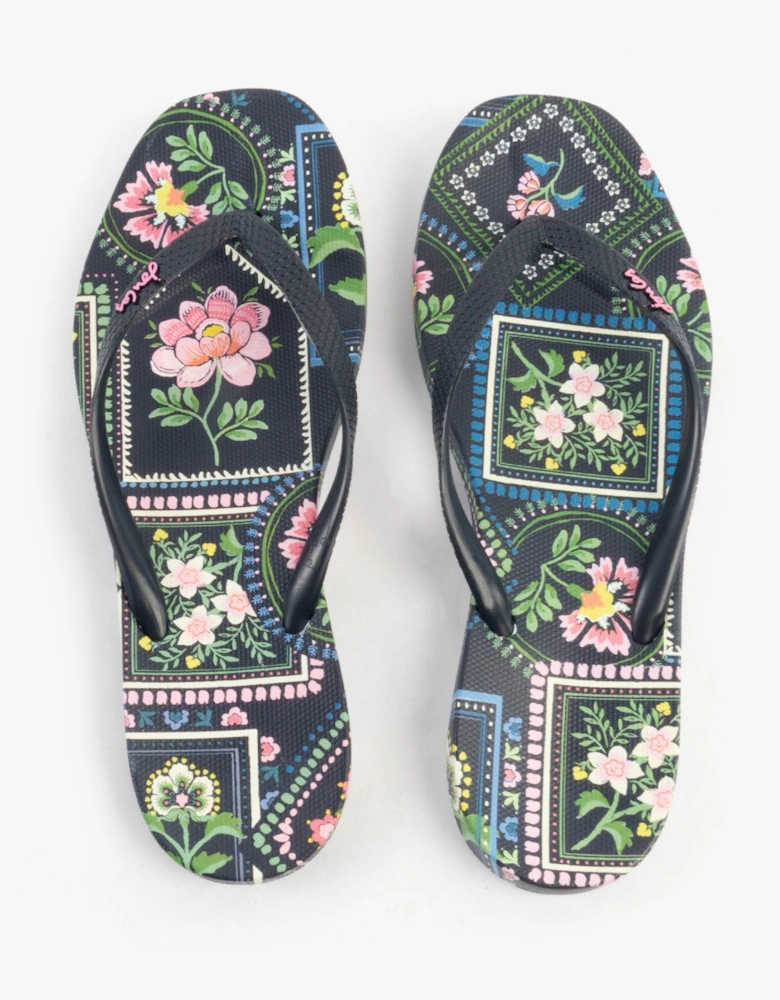 SUNVALE Womens Flip Flops Navy Mosaic Floral