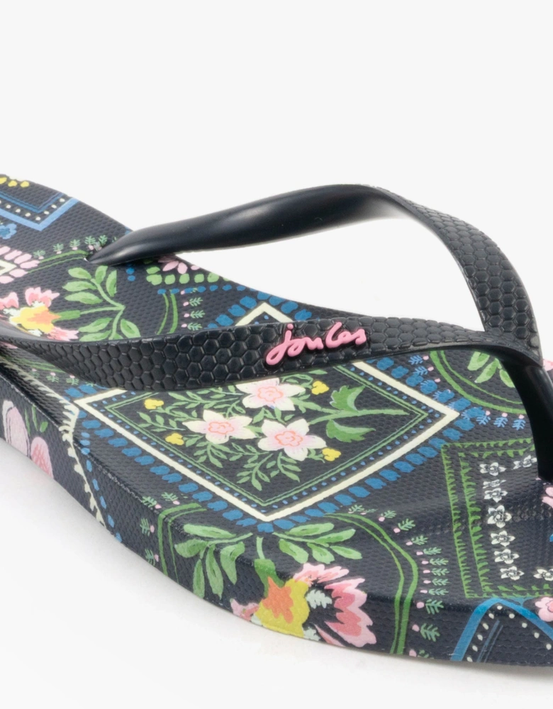 SUNVALE Womens Flip Flops Navy Mosaic Floral