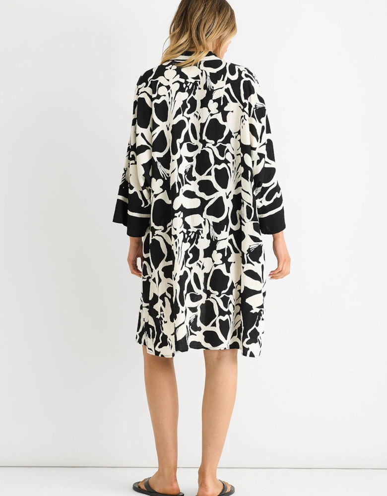 Black Summer Border Printed Beach Kimono