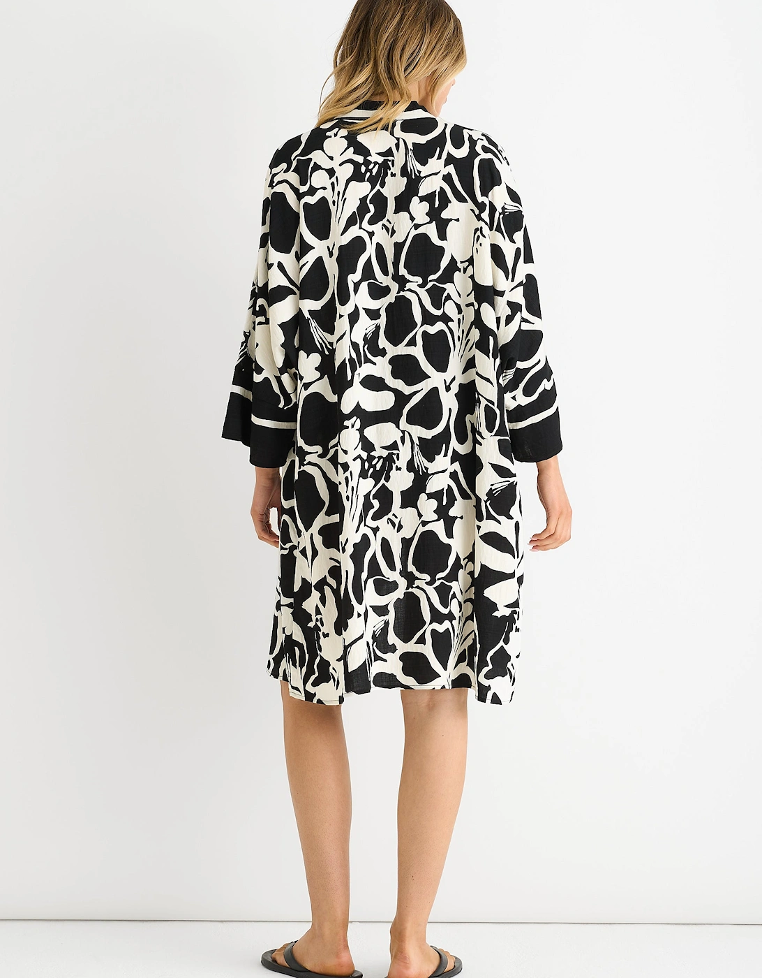 Black Summer Border Printed Beach Kimono