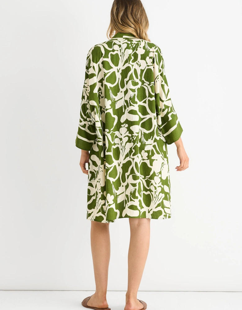 Green Summer Border Printed Beach Kimono