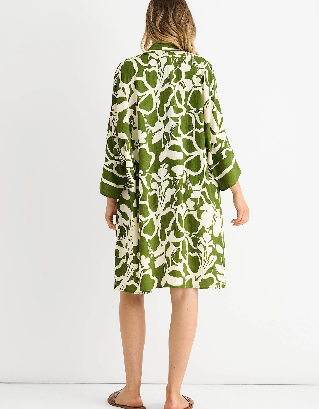 Green Summer Border Printed Beach Kimono