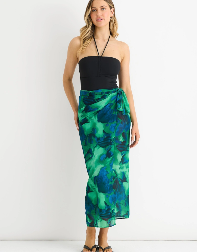 Green Watercolour Floral Multiway Beach Sarong