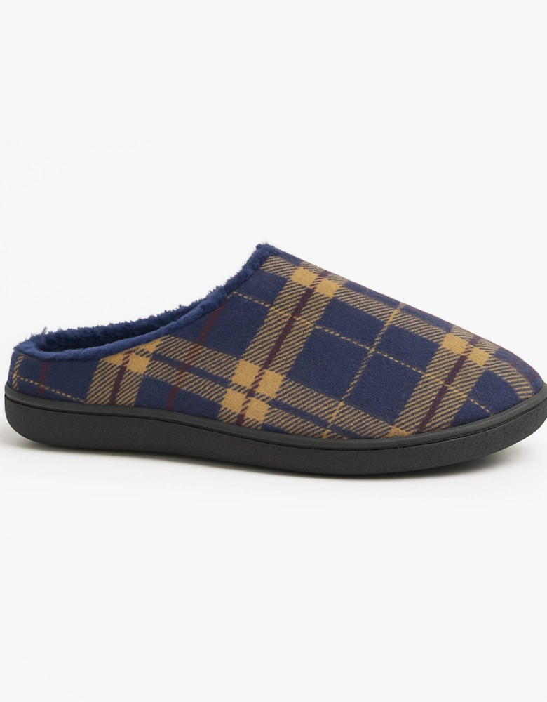 FABIAN Mens Check Textile Mule Slippers Navy