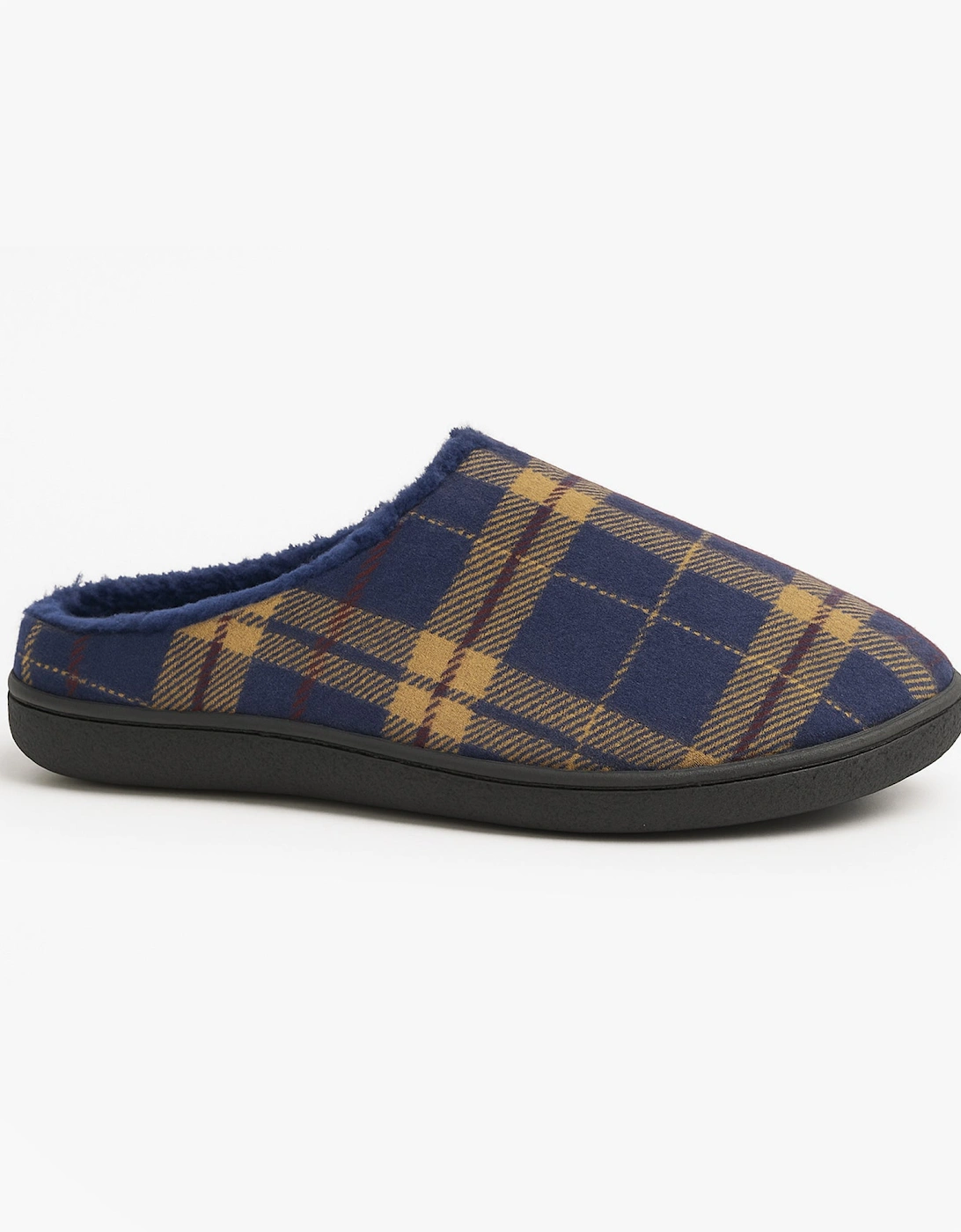 FABIAN Mens Check Textile Mule Slippers Navy, 5 of 4
