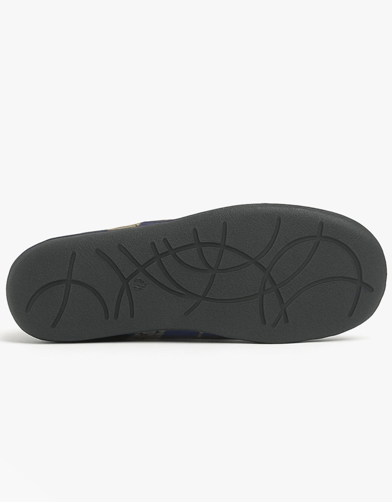 FABIAN Mens Check Textile Mule Slippers Navy