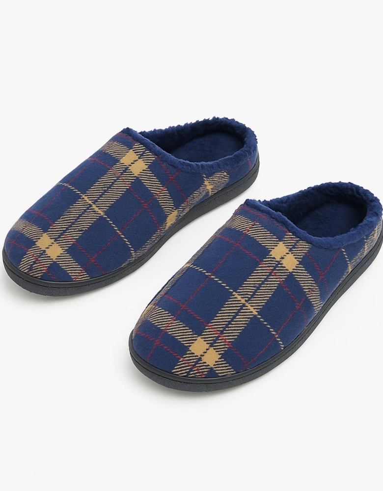FABIAN Mens Check Textile Mule Slippers Navy