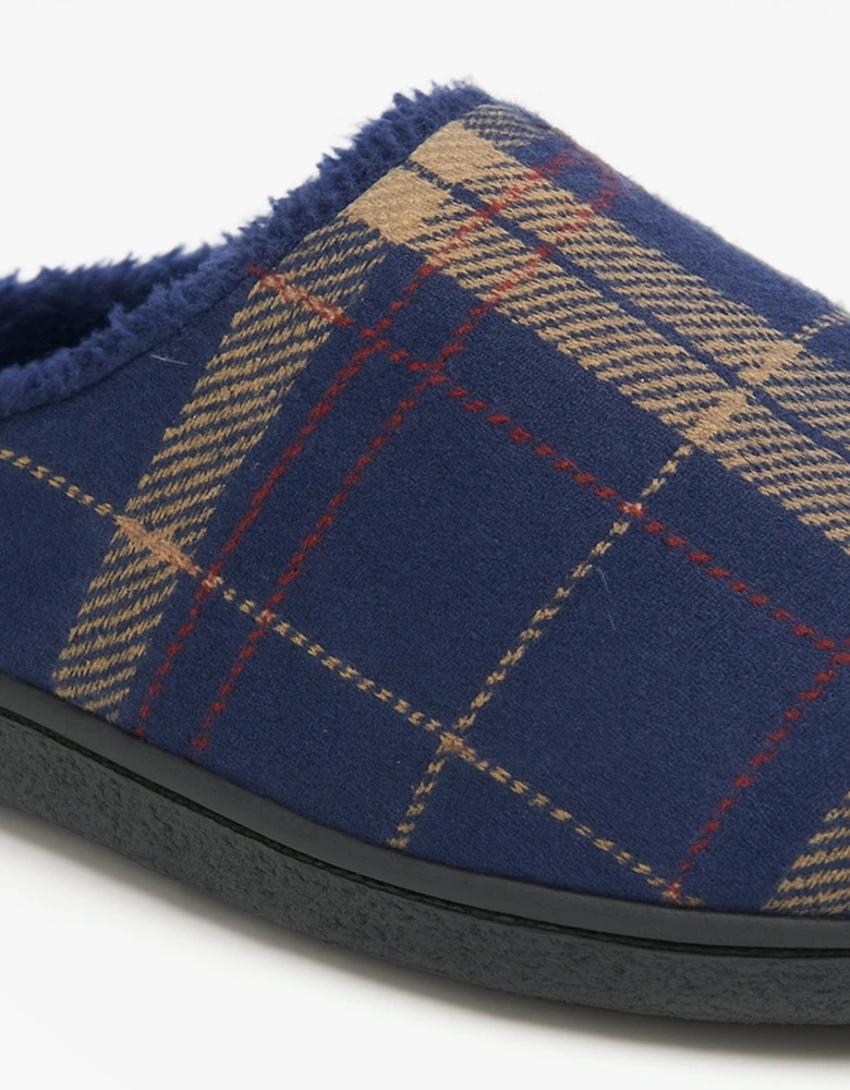 FABIAN Mens Check Textile Mule Slippers Navy