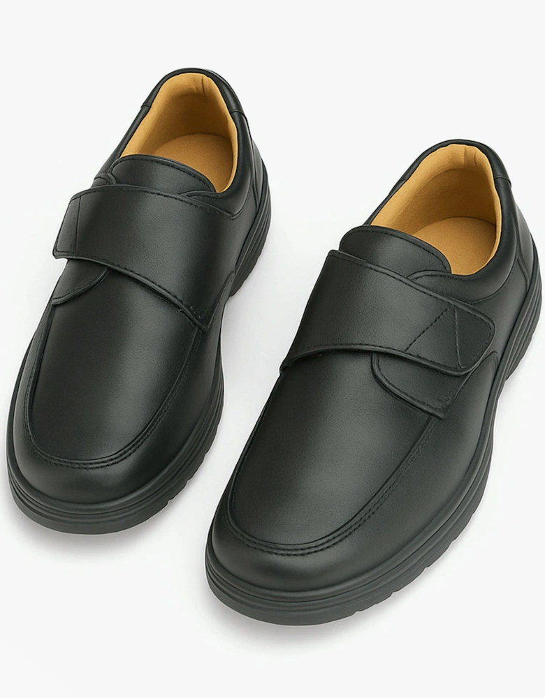 BARNEY Mens Faux Leather Touch Fasten Shoes Black