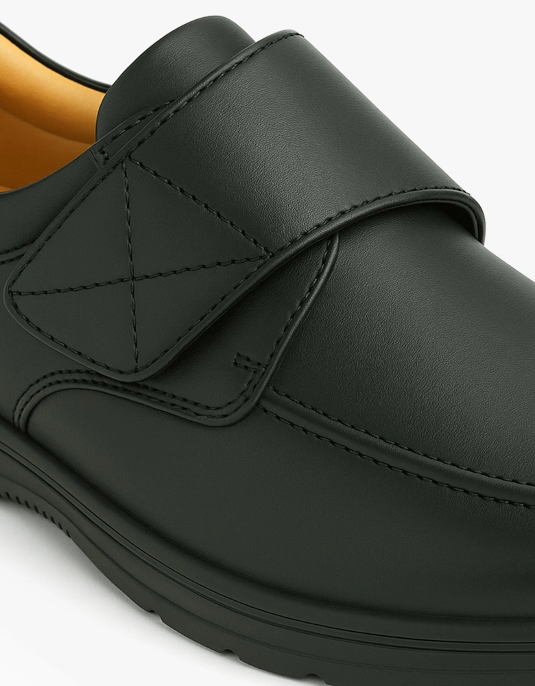 BARNEY Mens Faux Leather Touch Fasten Shoes Black