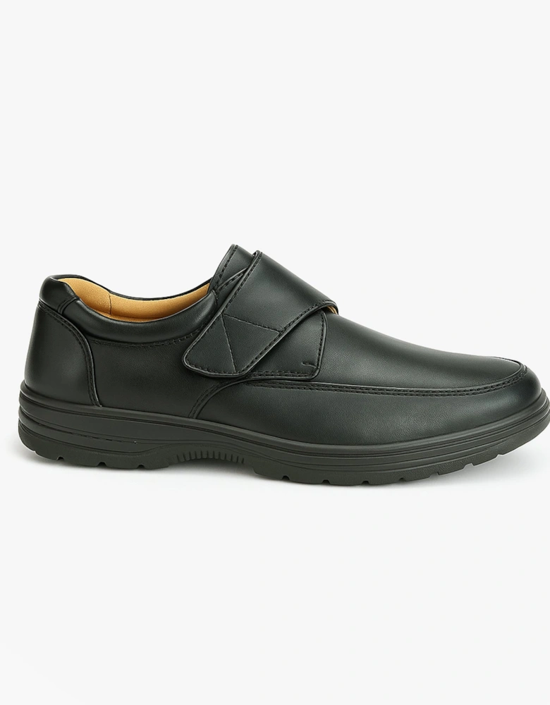 BARNEY Mens Faux Leather Touch Fasten Shoes Black