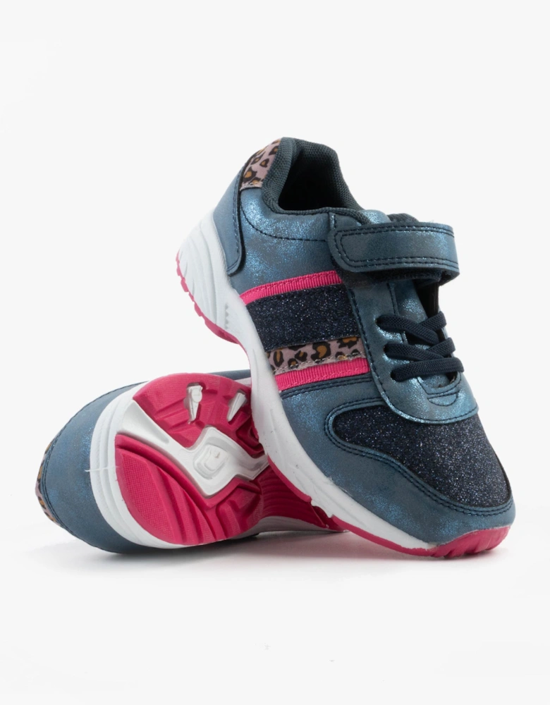 PACIFIC Girls Elasticated Touch Fasten Trainers Metallic Blue/Ocelot