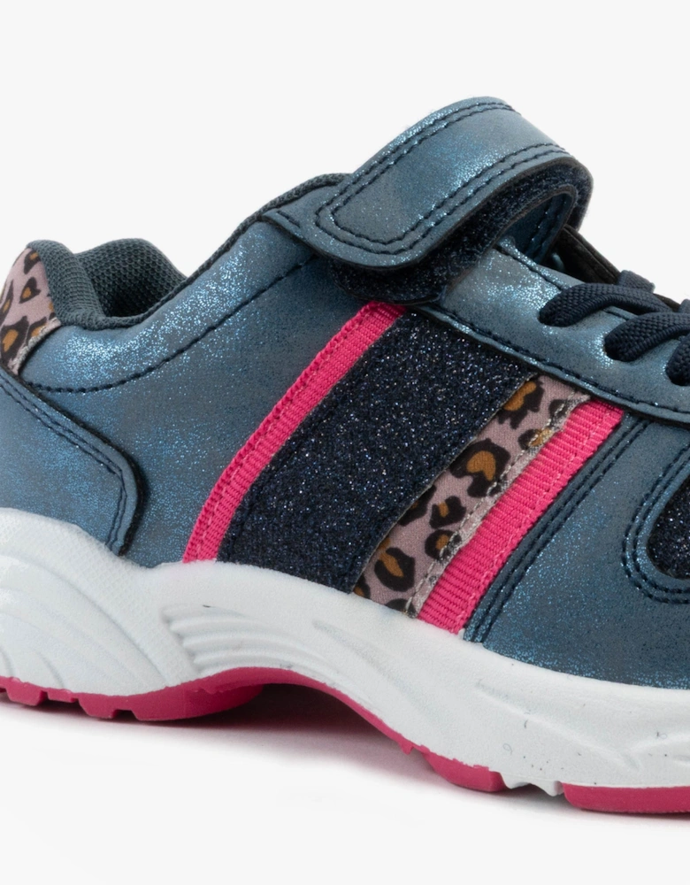 PACIFIC Girls Elasticated Touch Fasten Trainers Metallic Blue/Ocelot
