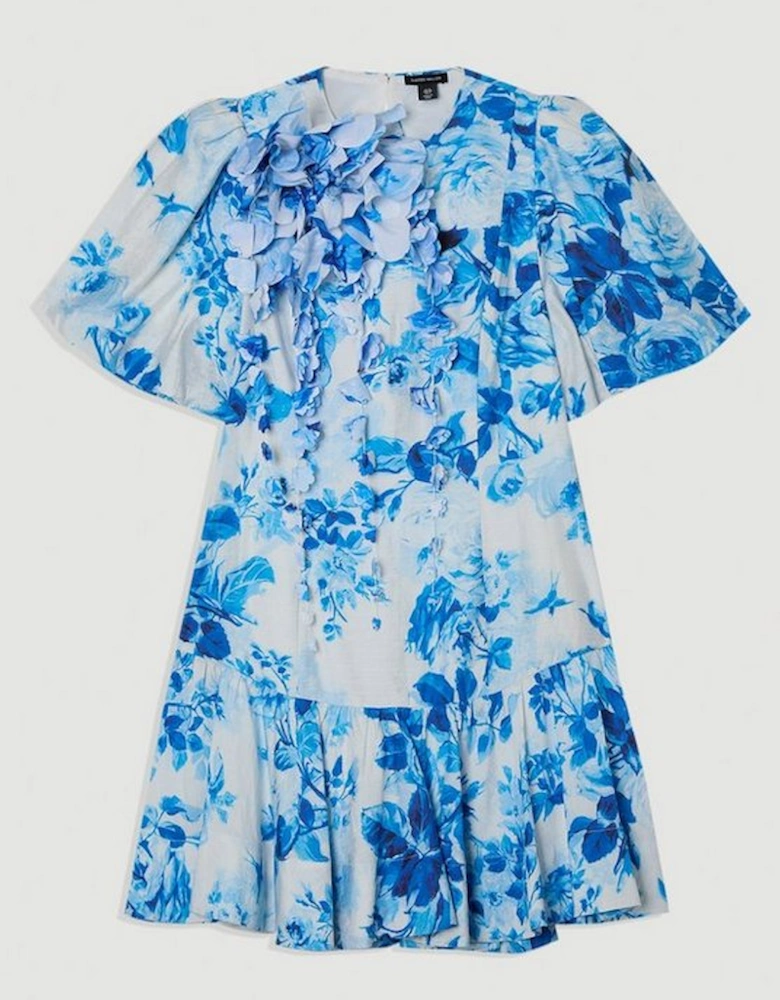 Floral Rosette Applique Woven Mini Dress