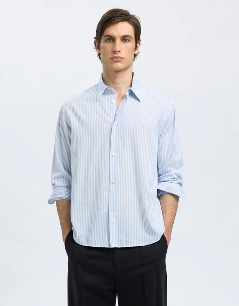 Homme Kevin Mix Long Sleeve Shirt Light Blue Stripes