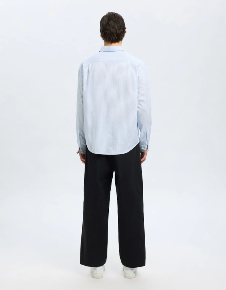 Homme Kevin Mix Long Sleeve Shirt Light Blue Stripes