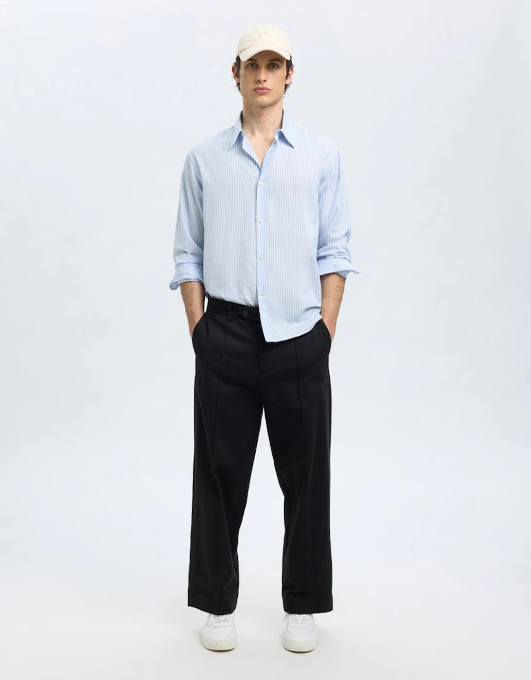 Homme Kevin Mix Long Sleeve Shirt Light Blue Stripes