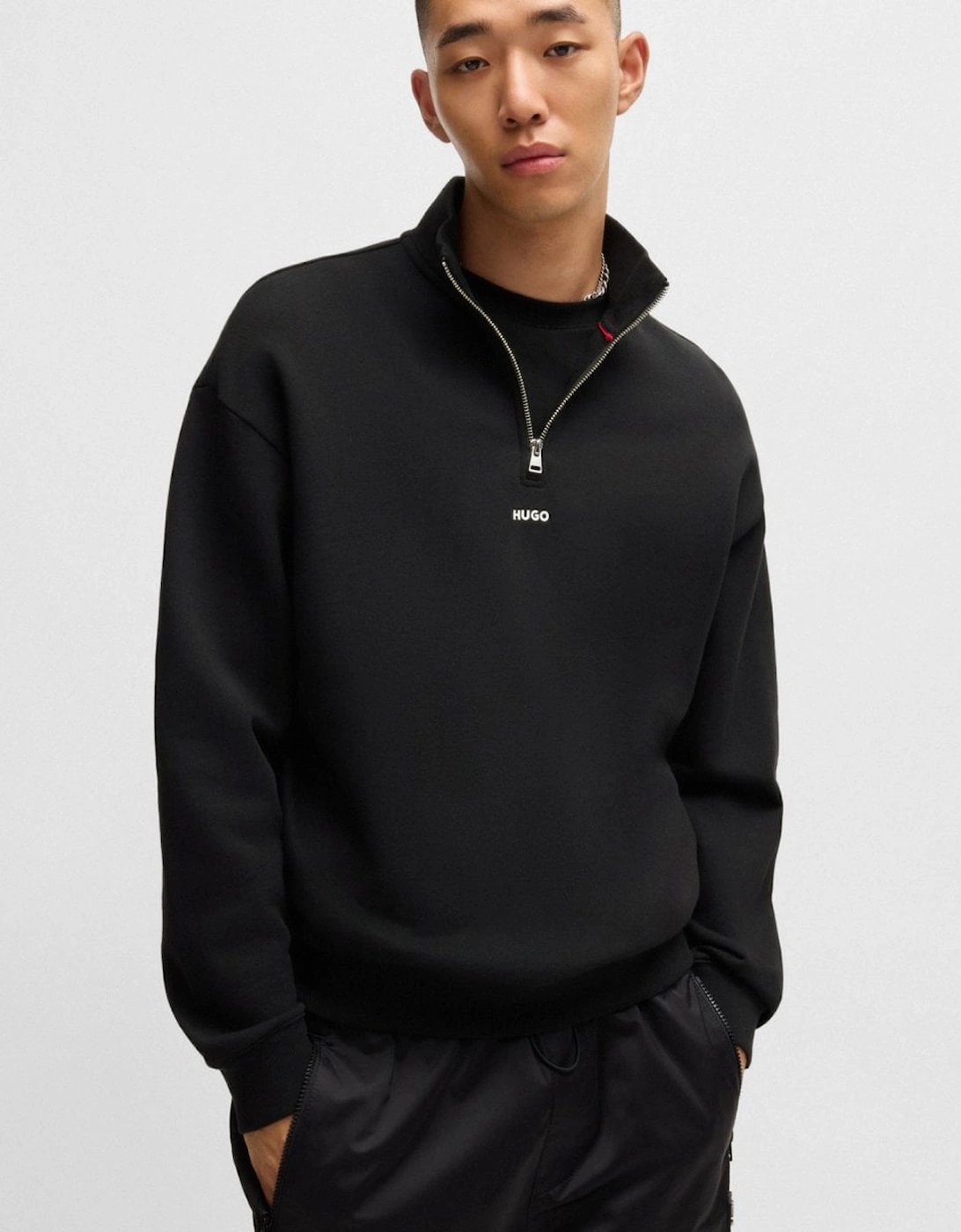 Hugo Boss Men's Black Hugo Durty244 1/4 Zip Sweatshirt - 001 - Size: 42