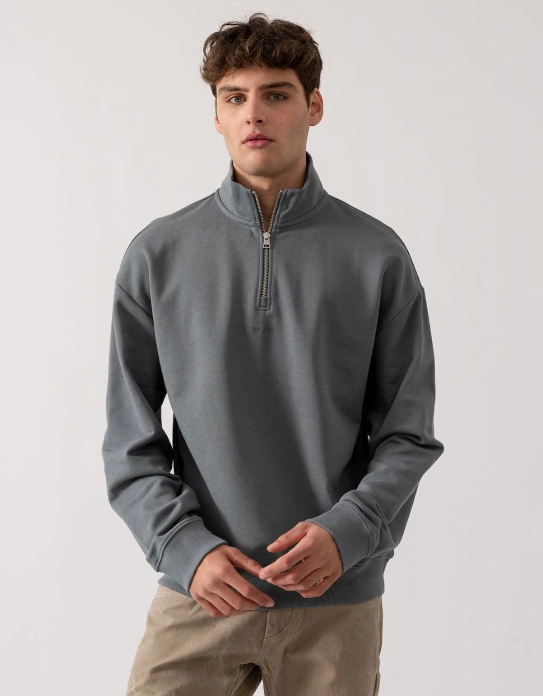 HUGO Durty244 Mens 1/4 Zip Sweatshirt - Open Grey 086, 5 of 4