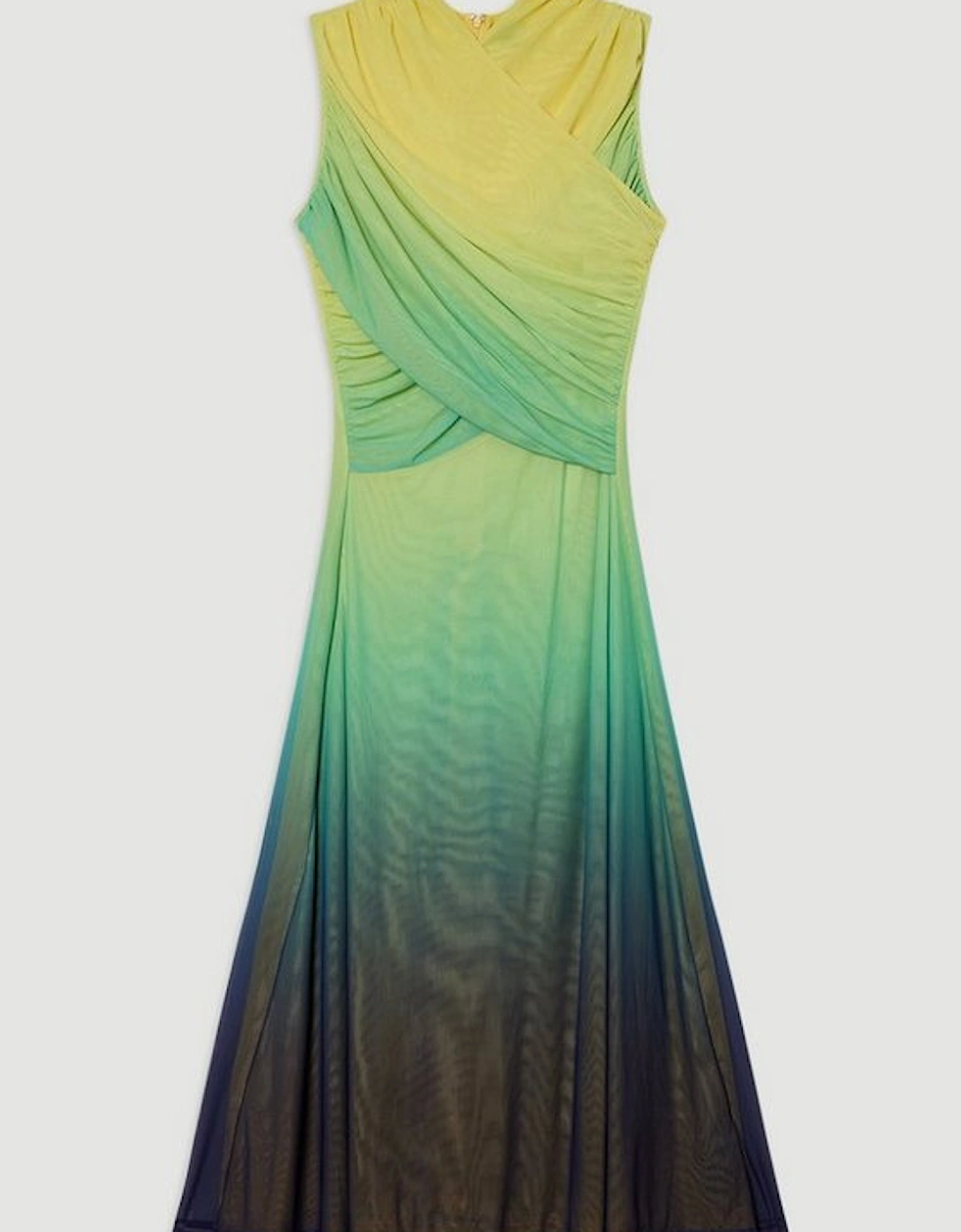 Sunset Ombre Mesh Wrap Bodice Jersey Midi Dress