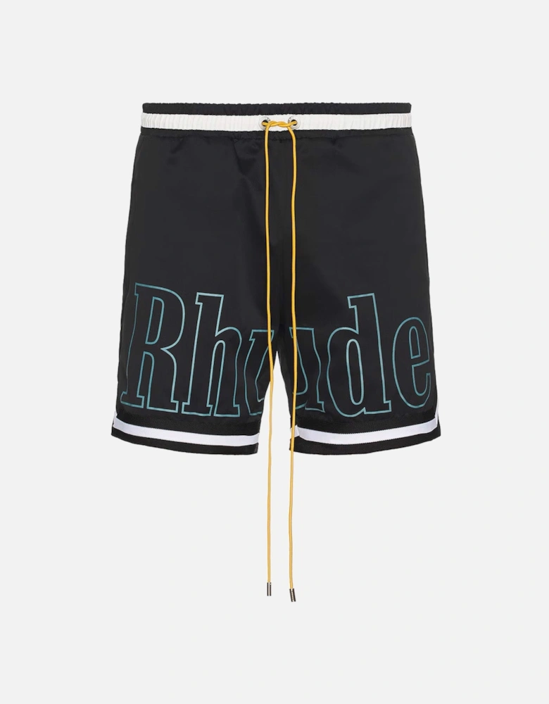 Exclusive Blue Outline Logo Swim Shorts in Black