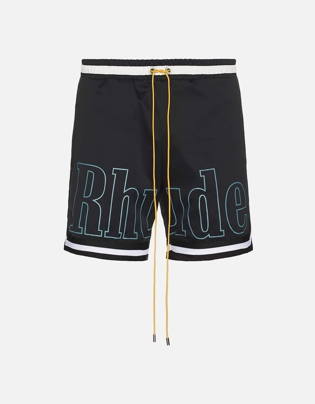 Exclusive Blue Outline Logo Swim Shorts in Black, 4 of 3