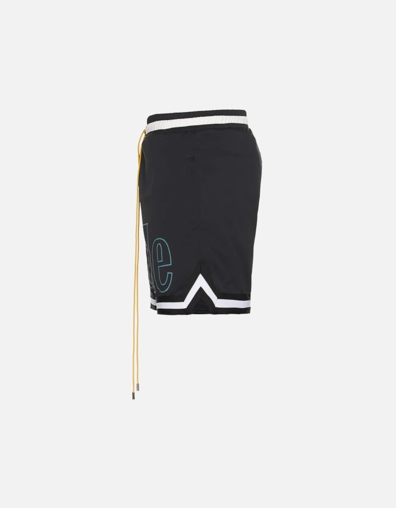 Exclusive Blue Outline Logo Swim Shorts in Black